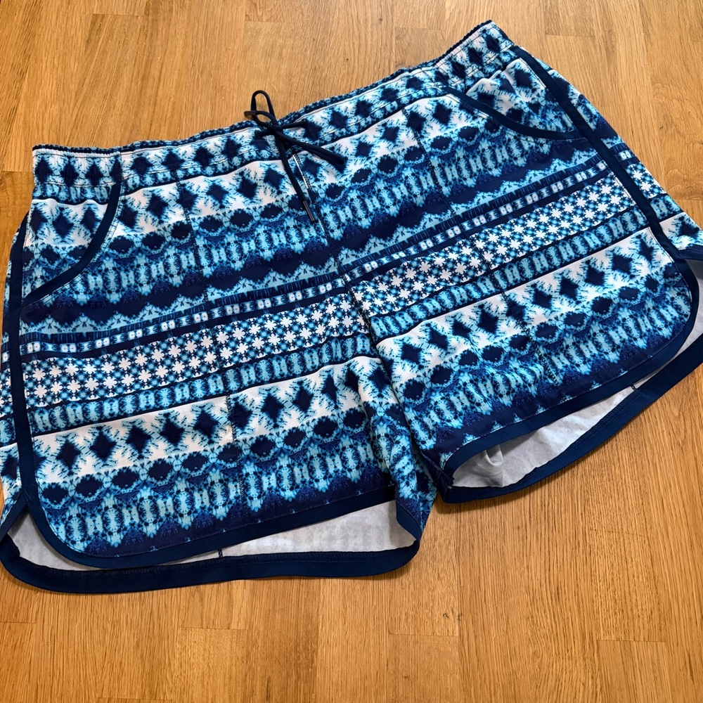 Lands' End 18 Blue Printed Quick Dry Brief Lined Swim Outdoor Board Shorts